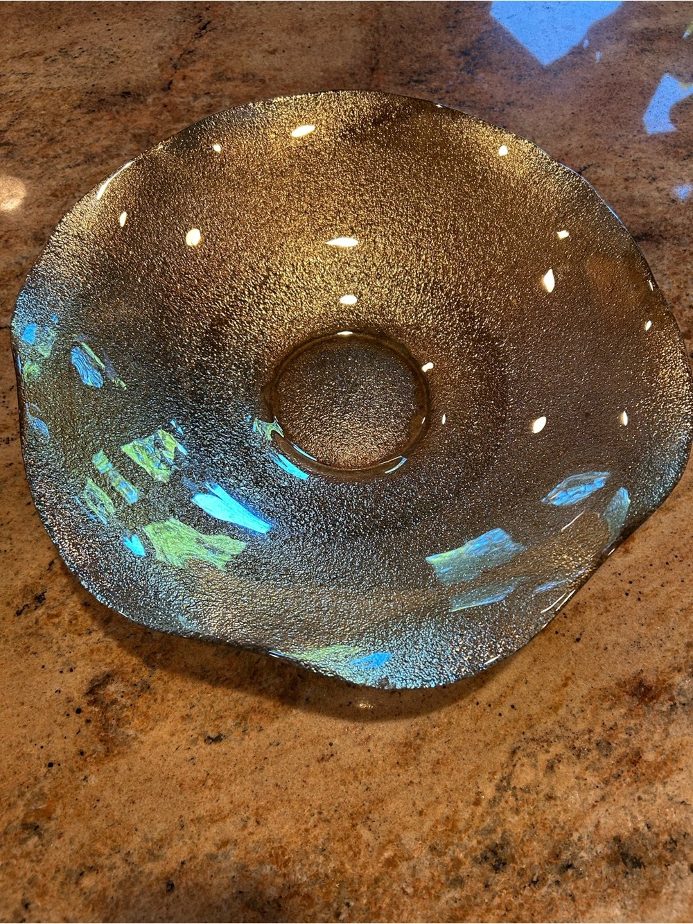 Quadrifoglio Italian Hand Blown Glass Scalloped Flair Edge  15” Centerpiece Bowl